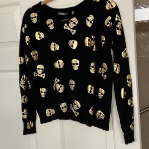 Saks Fifth Avenue Black Sweater with Gold Skull Design
